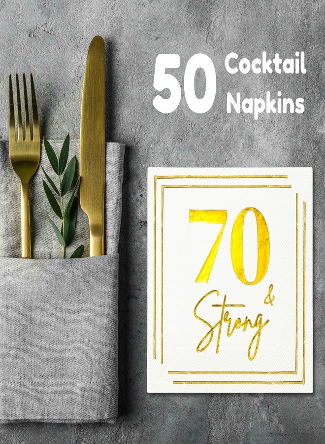 Cloverjoyed 70th Birthday Cocktail Napkins, Gold Paper Napkin for 70 Years Old Bday Party Decorations, Men & Women, Elegant Milestone Celebration Tableware, Fabulous Gift Ideas, 50 Pack - Image 4